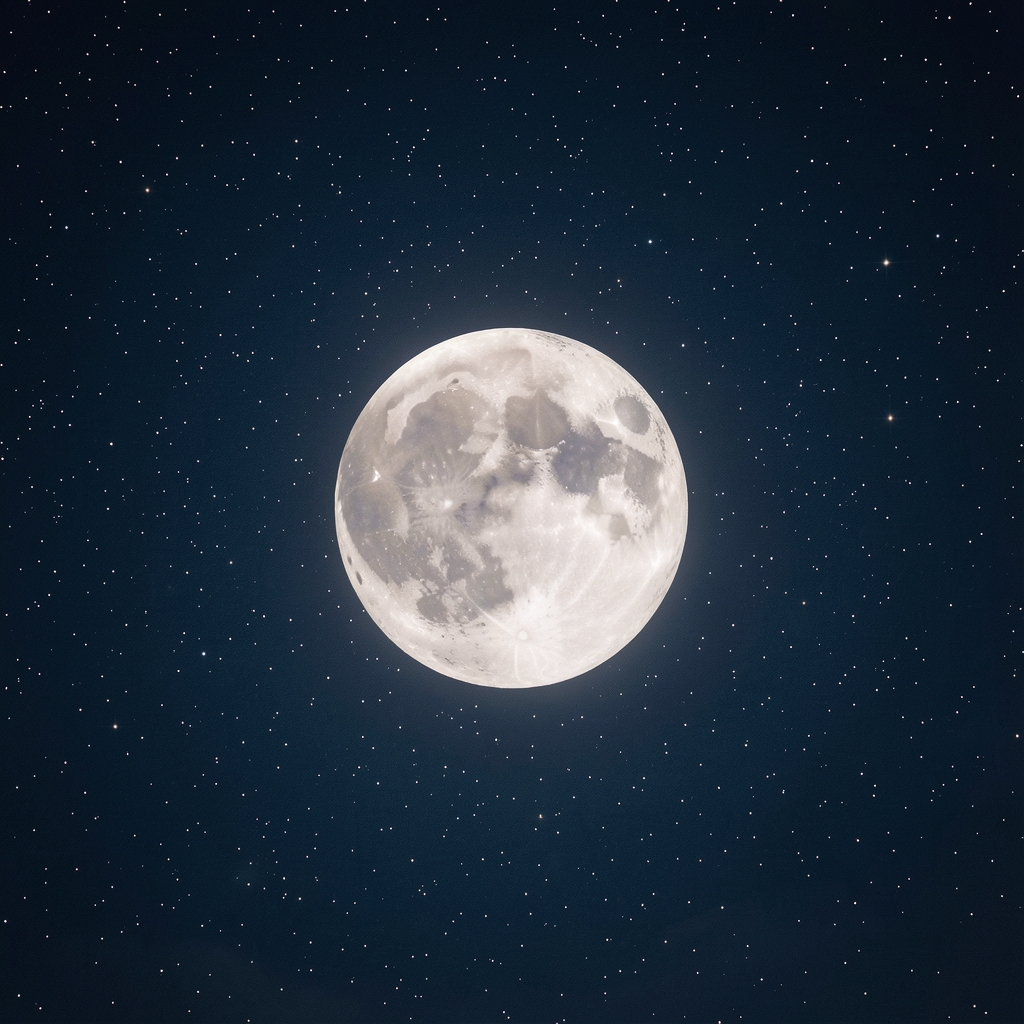 Luna llena brillante sobre un cielo nocturno despejado con estrellas visibles